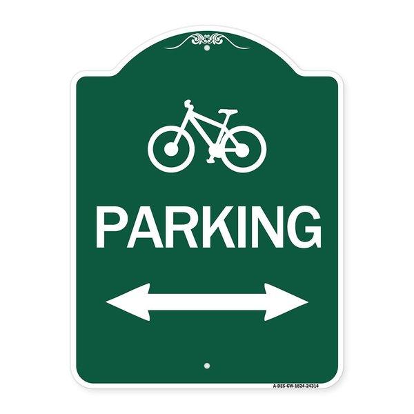 Signmission Bicycle Parking W/ Bidirectional Arrow, Green & White Aluminum Sign, 18" x 24", GW-1824-24314 A-DES-GW-1824-24314